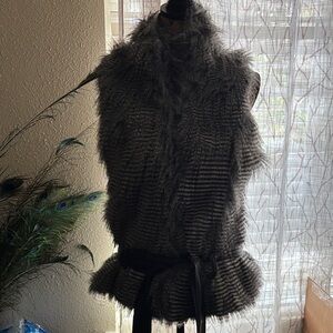 NWT Ashley By 26 International Striped Faux Fur Vest - Large - Black and Gray